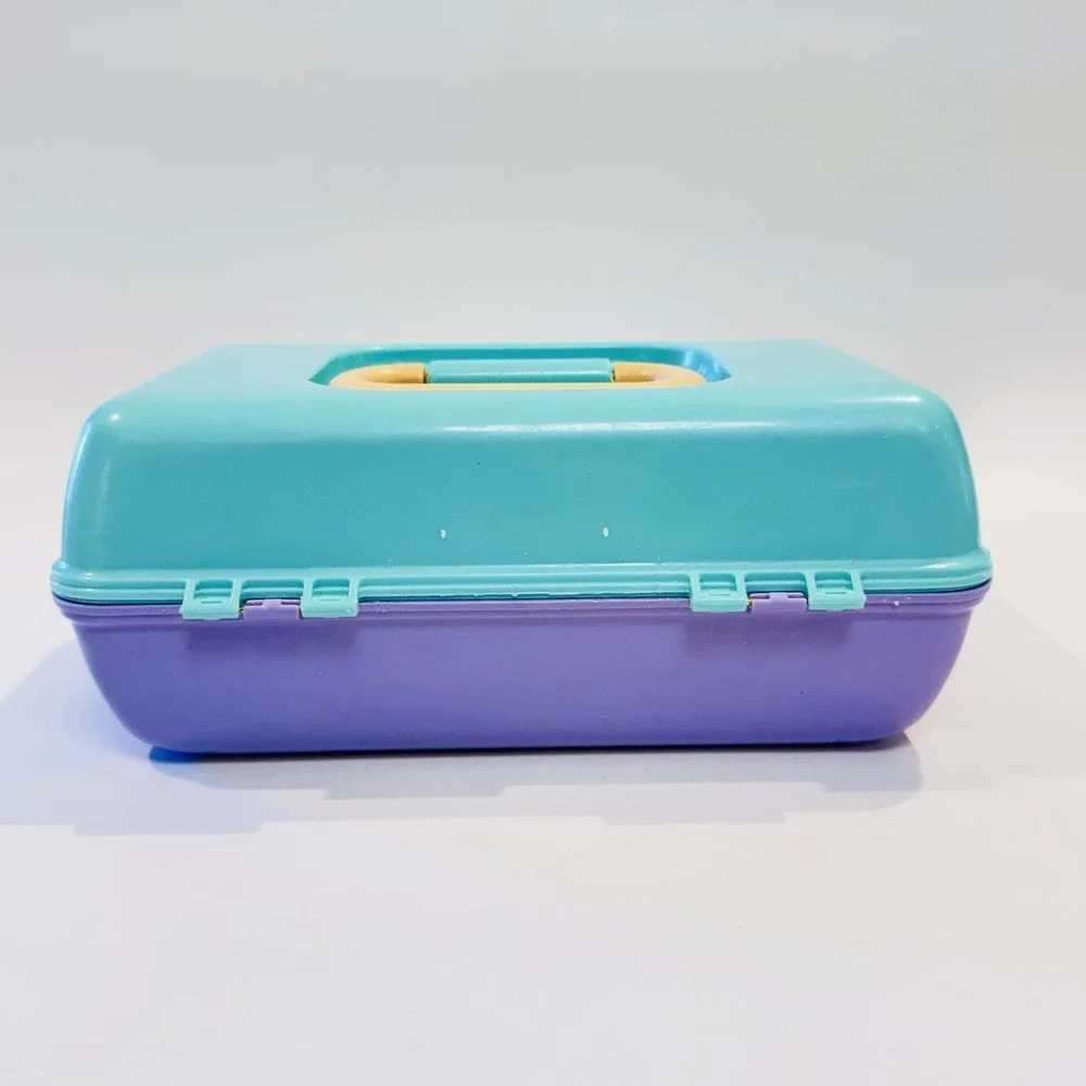 Vintage Caboodles Makeup‎ Case Flip Out Trays w Mirror 90s Purple Teal